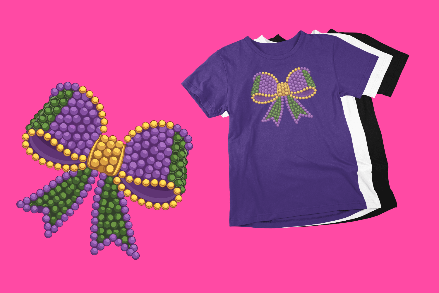 Mardi Gras Coquette Beads T-Shirt with Festive Bow Design
