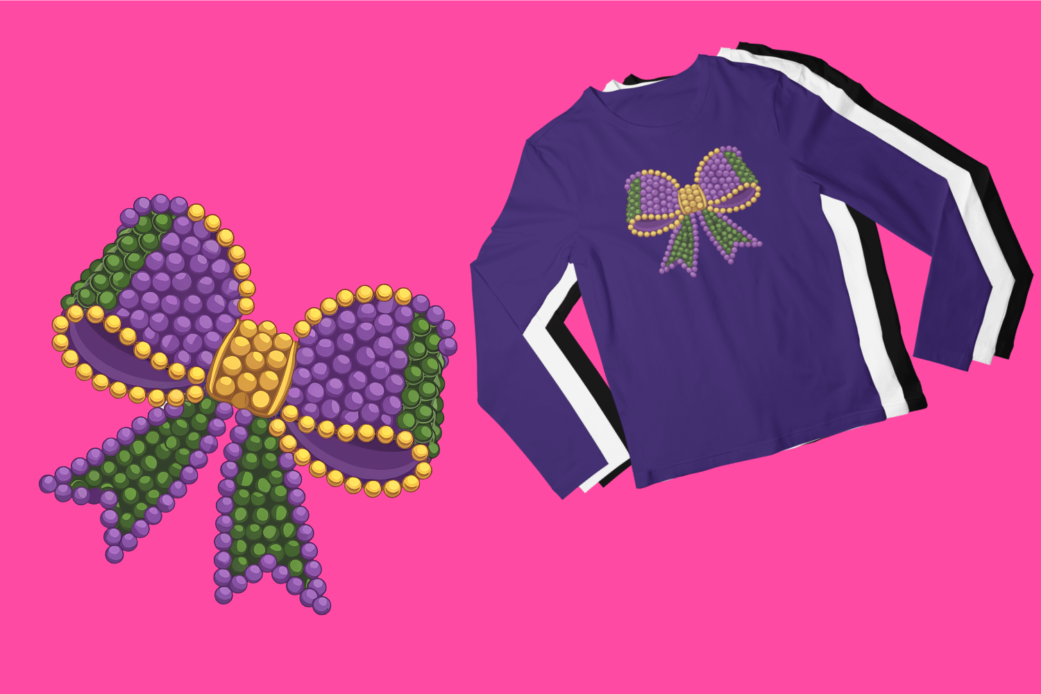 Mardi Gras Coquette Beads Long Sleeve Shirt with Festive Bow Design