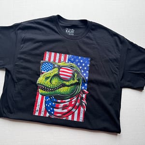 Patriotic Dino T-Shirt - Bold American Flag Design