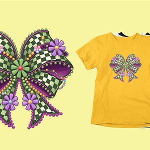 Checkered Carnival Chic Bow Mardi Gras T-Shirt