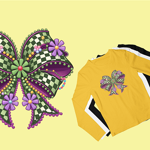 Checkered Carnival Chic Bow Mardi Gras Long Sleeve Shirt