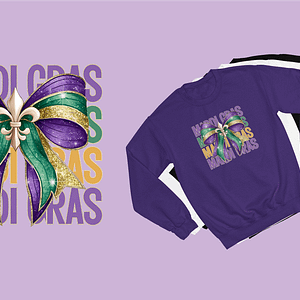 Glitter Glam Fleur Bow Mardi Gras Sweatshirt
