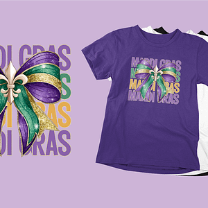 Glitter Glam Fleur Bow Mardi Gras T-Shirt