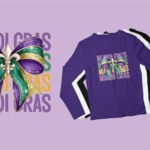 Glitter Glam Fleur Bow Mardi Gras Long Sleeve Shirt