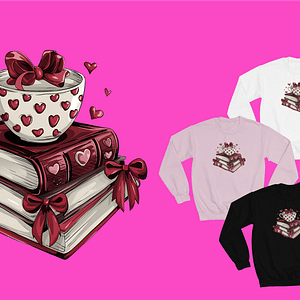 Hearts & Bows Valentine's Day Sweatshirt - Cozy Romantic Style - White, Black, Light Pink