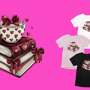 Hearts & Bows Valentine's Day Shirt - Book Lover T-Shirt - White, Black, Light Pink - S-5XL