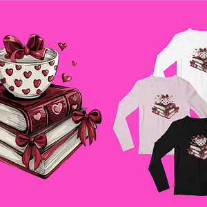 Hearts & Bows Valentine's Day Long Sleeve Shirt - Romantic Book Lover Style - White, Black, Light Pink - S-3XL
