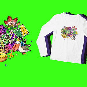Leopard Louisiana Mardi Gras Map & Mask Long Sleeve Shirt