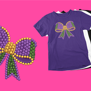 Mardi Gras Coquette Beads T-Shirt with Festive Bow Design