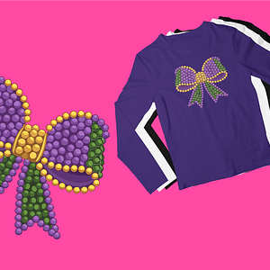 Mardi Gras Coquette Beads Long Sleeve Shirt with Festive Bow Design