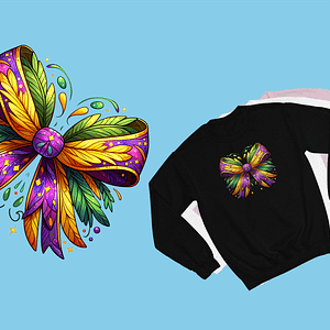 Mardi Gras Coquette Dragonfly Sweatshirt with Feathers and Glitter Accents