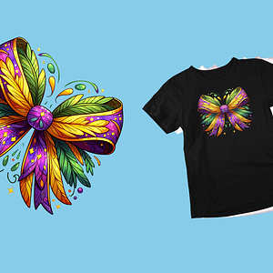 Mardi Gras Coquette Dragonfly T-Shirt with Feathers and Glitter Accents