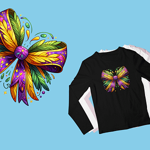 Mardi Gras Coquette Dragonfly Long Sleeve Shirt with Feathers and Glitter Accents