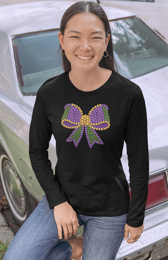 Mardi Gras Coquette Beads Long Sleeve Shirt with Festive Bow Design - Image 4
